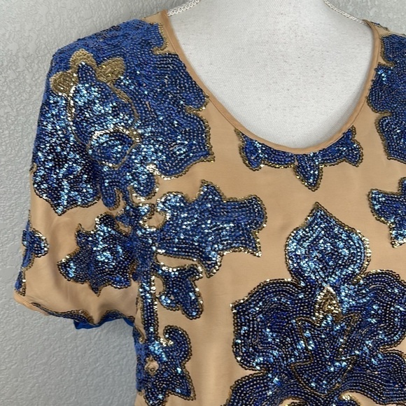 Target x Tracy Reese Blue & Tan Sequin Floral Top Size Small - Picture 2 of 6
